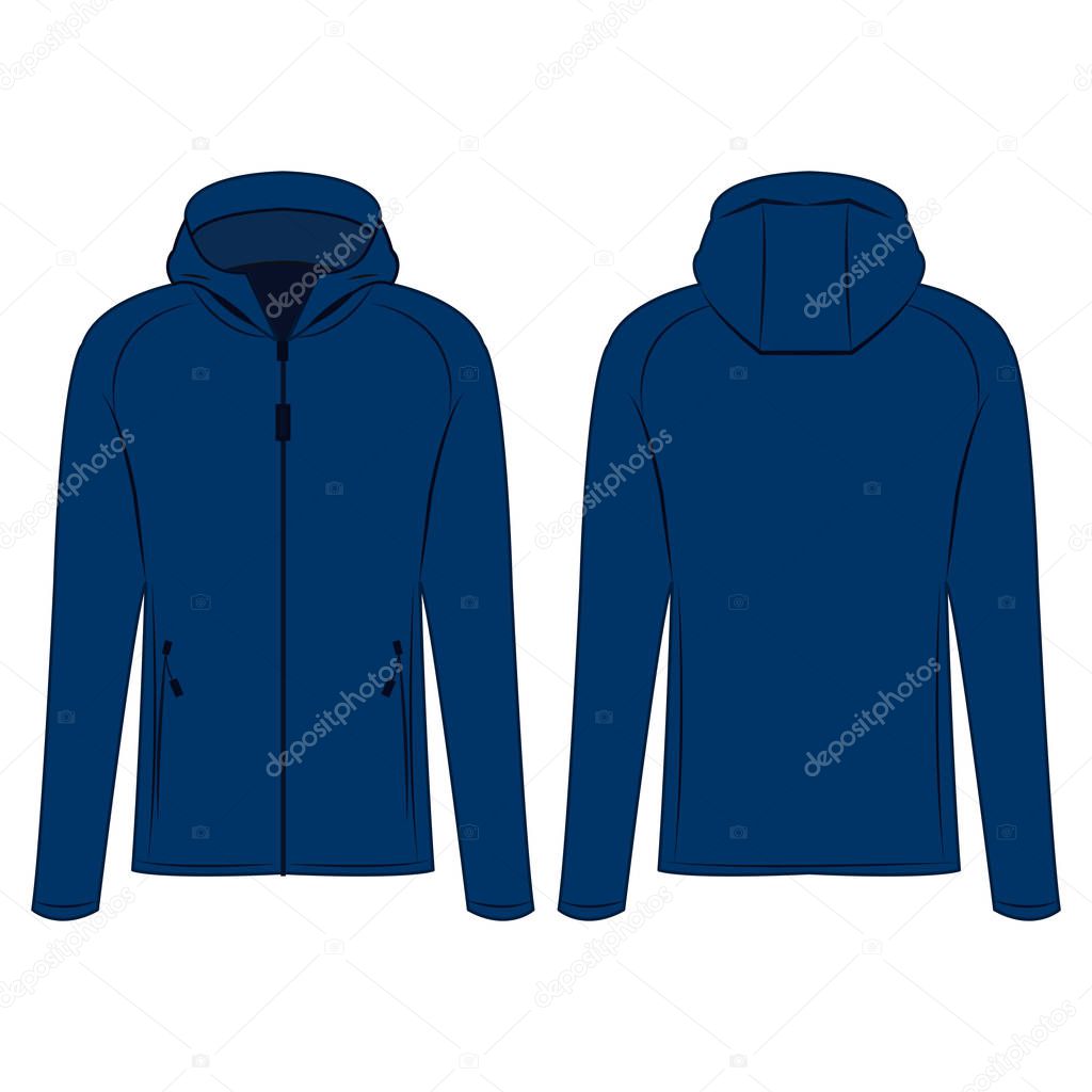 Blue sport zipped jacket with hood isolated vector on the white background