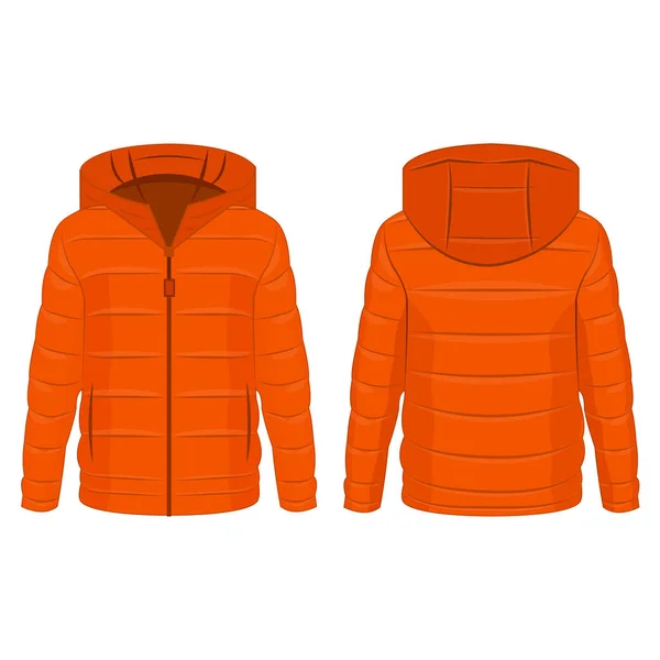 Orange Färg Vinter Zippade Dunjacka Med Huva Isolerade Vektor Den — Stock vektor