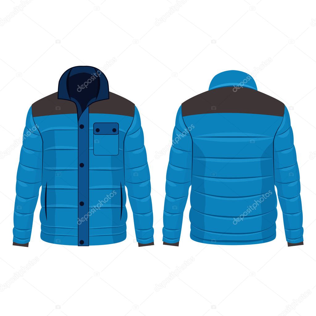 Baby Blue winter down jacket with buttons isolated vector on the white background