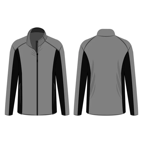 Black Grey Sport Winter Zipped Fleece Jacket Isolated Vector White — Stock Vector