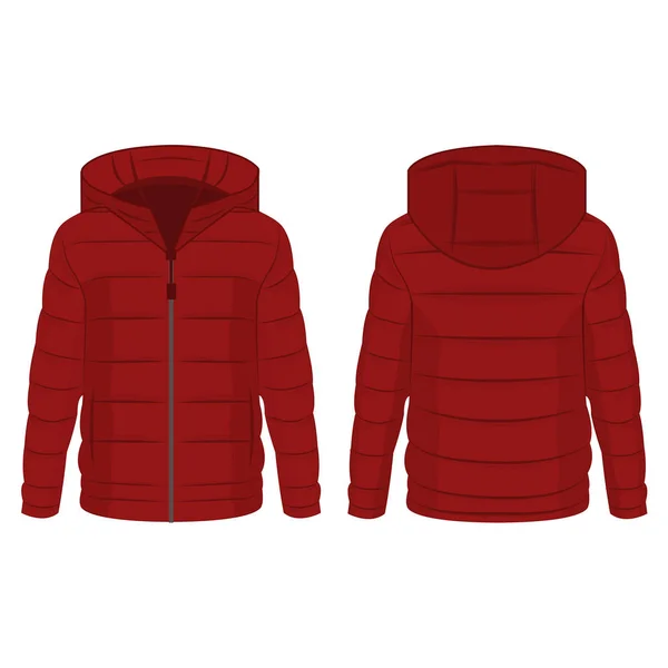 Inverno Vermelho Escuro Jaqueta Com Zíper Com Capuz Isolado Vetor —  Vetores de Stock