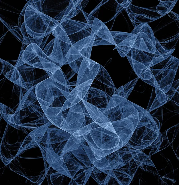 Fumée bleue fractale abstraite sur fond sombre. Voile transparent bleu — Photo