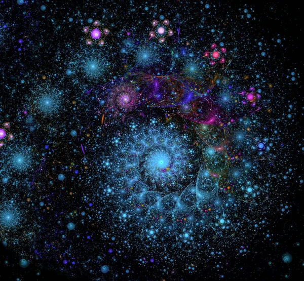 Galaxia colorida fractal abstracta sobre un fondo negro, imagen generada por computadora — Foto de Stock