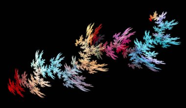 Siyah arka planda köşegenli renkli soyut dalgalı bitki. 3 boyutlu görüntüleme. 3B illüstrasyon