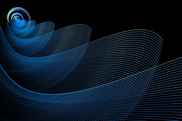 Černé Pozadí Vyplňují Modré Vlny Spirála Abstraktní Fraktální Pozadí Vykreslování — Stock fotografie