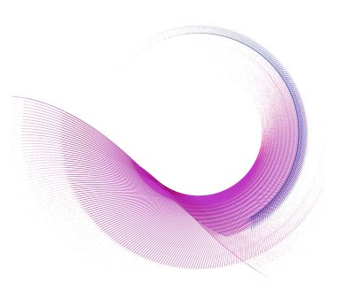 Leylak yarım daire çizgili bir düzleme dönüşür. Grafik tasarım ögesi beyaz arkaplanda izole edildi. Teknik sembol ya da logo. 3 boyutlu görüntüleme. 3B illüstrasyon.