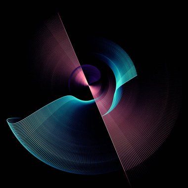 Siyah arka planda renkli pervane bıçakları olan soyut fraktal arkaplan. Grafik tasarım elementi. 3 boyutlu görüntüleme. 3d illüstrasyon