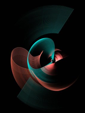 Renkli uçaklar döngüler, dalgalar ya da düzleşirler. Soyut bıçaklar döner. Siyah arkaplanda grafik tasarım ögesi. 3 boyutlu görüntüleme. 3d illüstrasyon