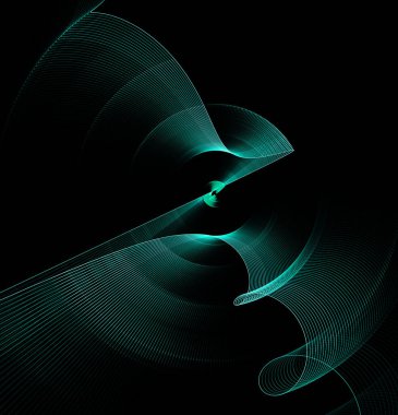 Turkuaz yüzeyler dalgalar ve restorasyonlar tarafından siyah bir zemin üzerinde bükülür. Grafik tasarım elementi. 3 boyutlu görüntüleme. 3d illüstrasyon