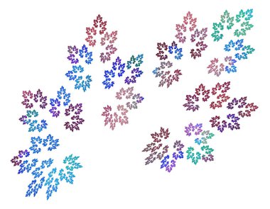 Beyaz arka planda küçük, temiz, renkli yapraklar. Yaprak desenli soyut fraktal arkaplan. 3D görüntüleme. 3d illüstrasyon.