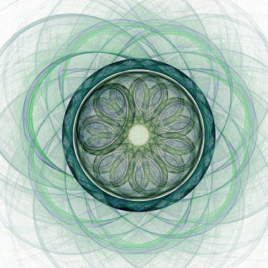 Çemberde çiçek şeklinde güzel zarif bir süs ve beyaz arka planda şeffaf taç yaprakları. Soyut fraktal arka plan. 3D görüntüleme. 3d illüstrasyon.