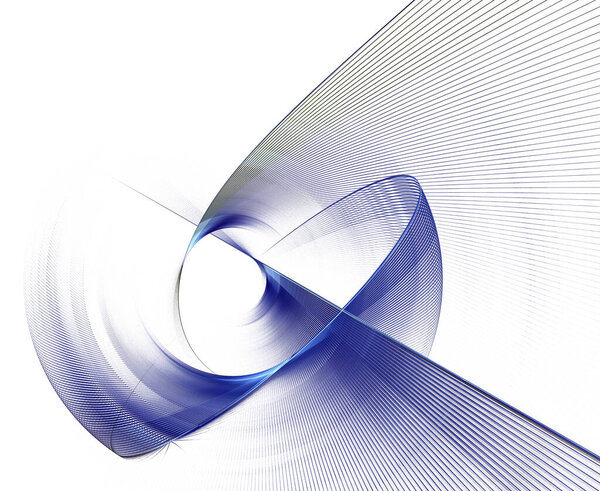 Сине-фиолетовые полосатые поверхности красиво переплетаются и расходятся по диагонали в разных направлениях на белом фоне. 3D рендеринг. 3d иллюстрация. Абстрактный фрактальный фон.