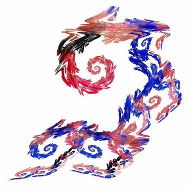 Birkaç küçük kırmızı ve mavi spiral büyük bir spiral oluşturur. Şeklini oluşturan çizgiler zigzag, dalgalı ve açısal. Grafik tasarım elementi. 3D görüntüleme. 3d illüstrasyon.