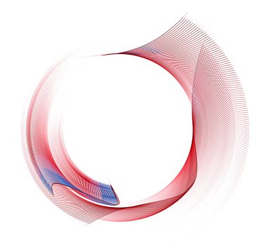 Mavi çizgili kırmızı dar uçaklar zarif bir şekilde dairenin etrafında eğiliyor. Grafik tasarım ögesi beyaz arkaplanda izole edildi. 3D görüntüleme. 3 boyutlu illüstrasyon. İşletme ve endüstri için sembol, logo, imza.