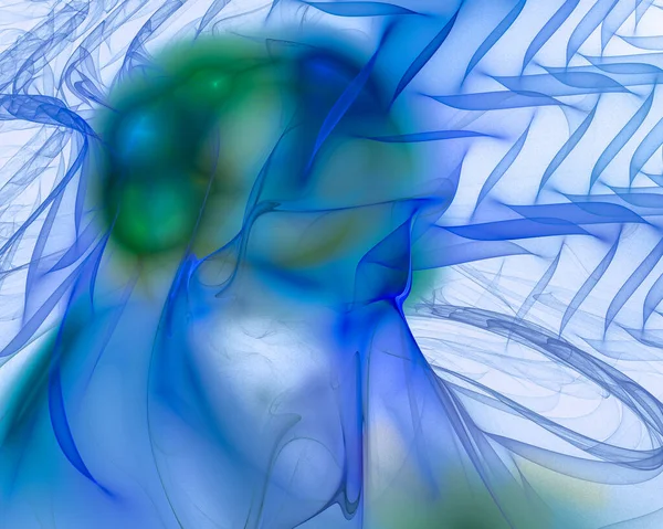 青のベールはジグザグに配置され 光の背景に波状のパターンがあります ベールの下に青と緑の光が見える 抽象画分背景 3Dレンダリング 3Dイラスト — ストック写真