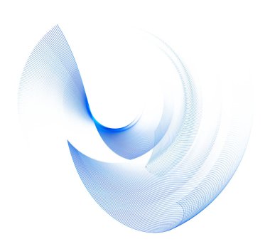 Blue wavy planes are located in a circle. Gaphic design element isolated on white background. 3d rendering. 3d illustration. Logo, symbol, sign, icon clipart