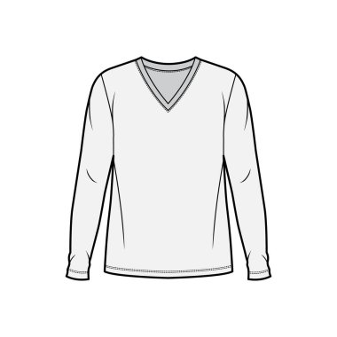 Pamuk forma, V yakalı, uzun kollu, uzun kollu, geniş kollu, teknik tasvirler..