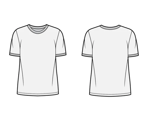 T-shirt technische mode illustratie met ronde hals, extra grote body korte mouwen, plat. — Stockvector