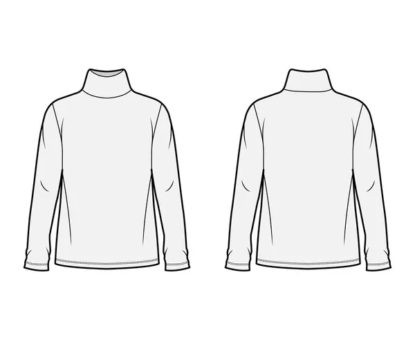Bavlněný dres top technické módní ilustrace s rolákem, délka tuniky nadrozměrné tělo dlouhé rukávy ploché. — Stockový vektor