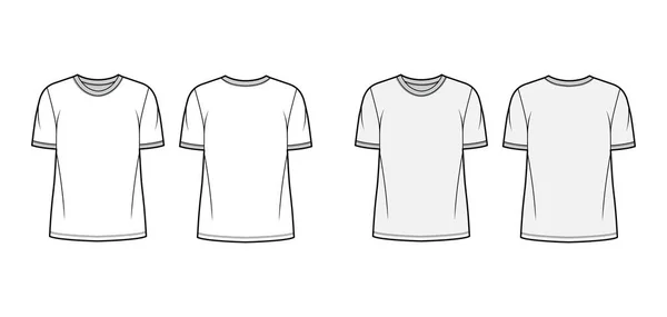 Camiseta técnica de moda ilustración con cuello redondo, cuerpo de gran tamaño mangas cortas, plana . — Vector de stock