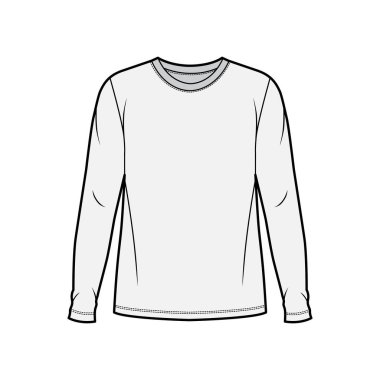 Tayfa boyunlu, uzun kollu, uzun kollu, pamuk formalı, teknik bir illüstrasyon..