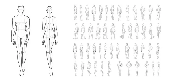 Fashion template of 50 men and women. — Stockový vektor