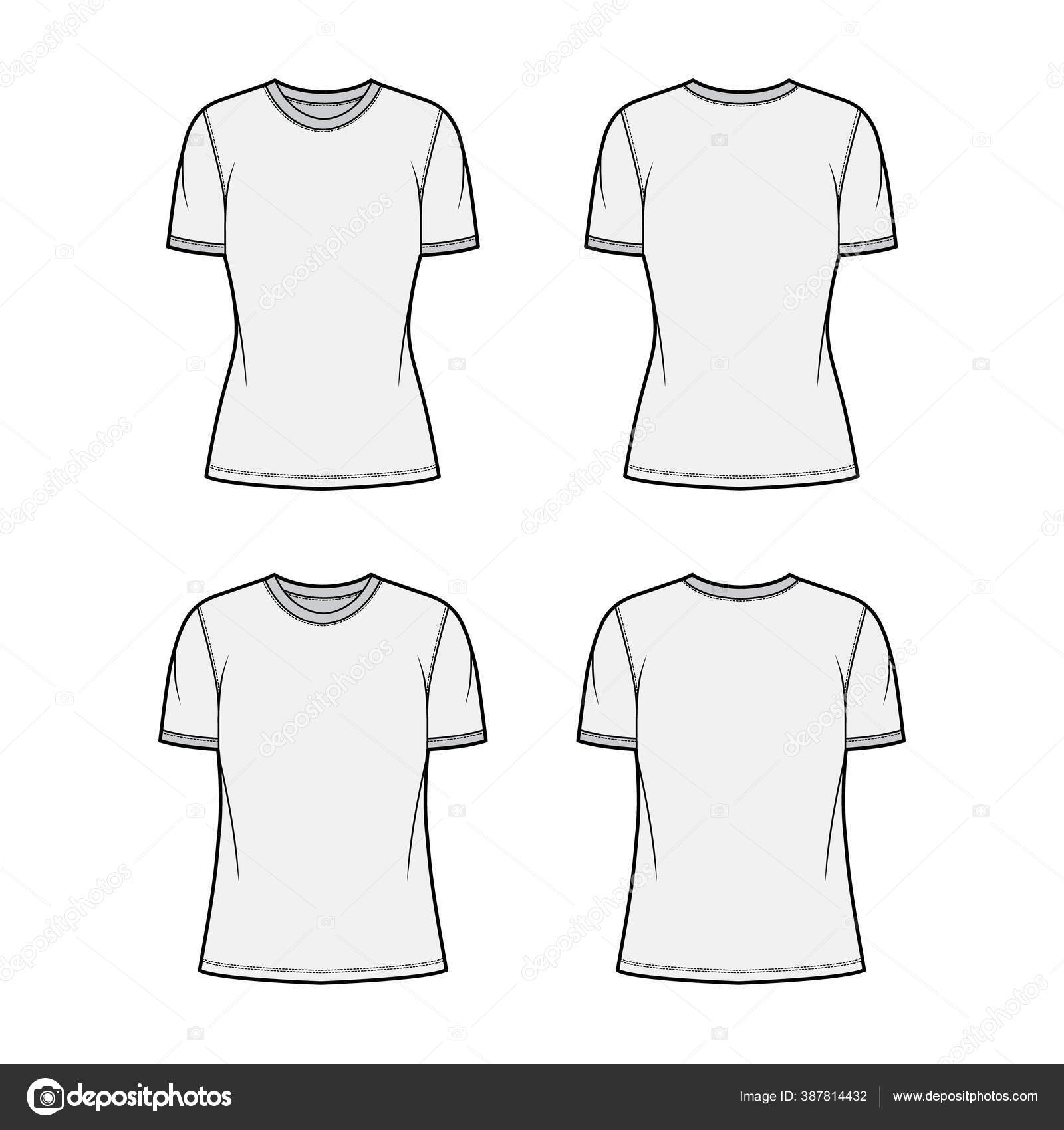 クルーネック付きtシャツテクニカルファッションイラスト オーバーサイズボディショートスリーブ フラット ストックベクター C Katya Golovchyn