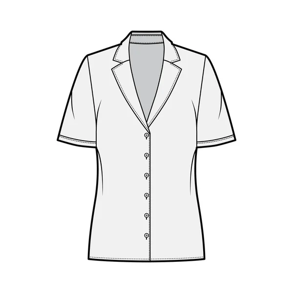 Bluzka w stylu piżamy moda techniczna ilustracja z retro kołnierz obozu, krótkie rękawy, luźne dopasowanie ciała. — Wektor stockowy