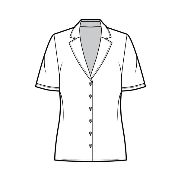 帕贾马风格衬衫技术时尚图解，复古露营领口，短袖，宽松适合身体. — 图库矢量图片