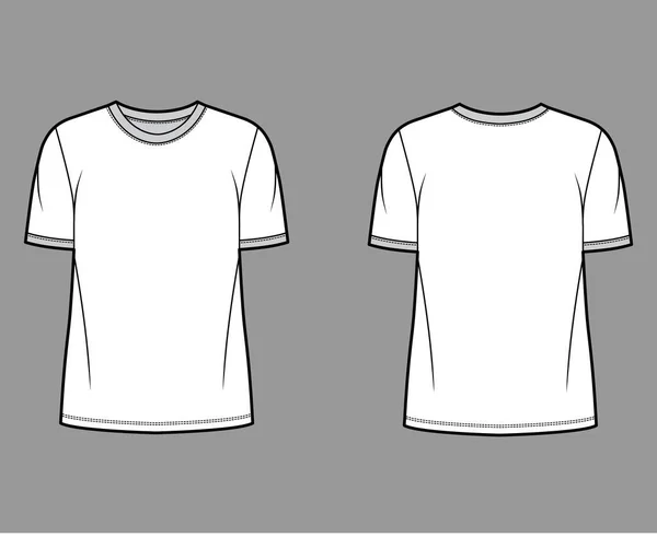 T-shirt ilustracja moda techniczna z szyją załogi, dopasowane ponadgabarytowe body krótkie rękawy, płaskie. — Wektor stockowy