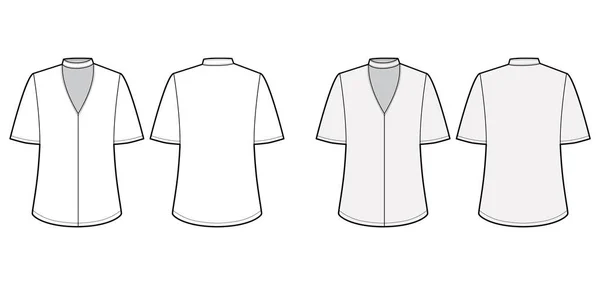 Blusa técnica moda ilustración conjunto con mangas cortas de campana, manguito, cuerpo de gran tamaño, cierre rápido gargantilla — Vector de stock