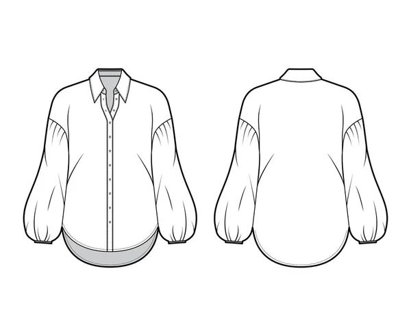 Camisa técnica de moda ilustración con soporte de cuello, caída de manga larga, cuerpo de gran tamaño . — Archivo Imágenes Vectoriales