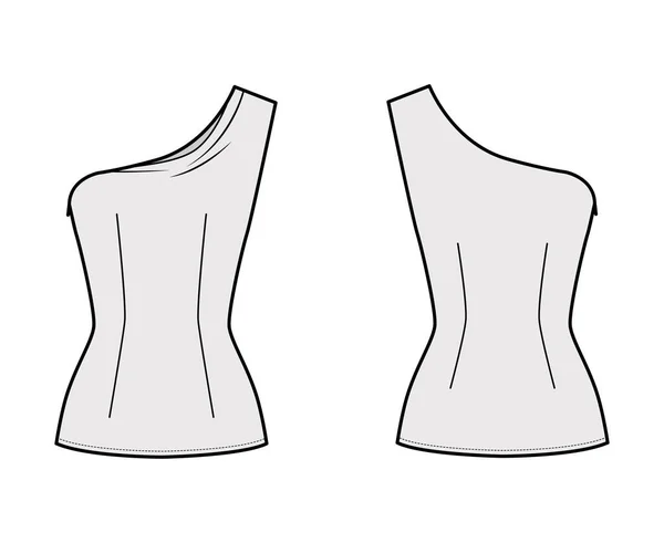 Ein-Schulter-Top mit tailliertem Körper, eng anliegend, ärmellos, seitlicher Reißverschluss — Stockvektor