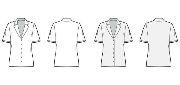 Pajama estilo blusa técnica moda ilustração com colarinho de acampamento retro, mangas curtas, corpo ajuste solto . — Vetor de Stock