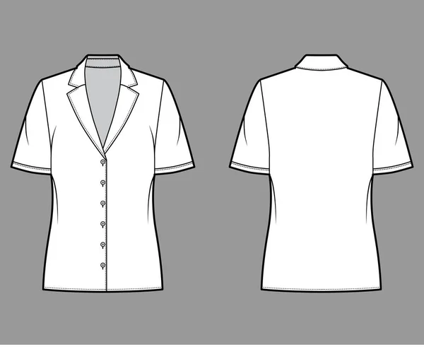 Pajama stil blus teknisk mode illustration med retro camp krage, korta ärmar, lös passform kropp. — Stock vektor
