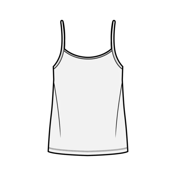 Camisole topp teknisk mode illustration med överdimensionerad kropp, bundna rem scoop hals. — Stock vektor