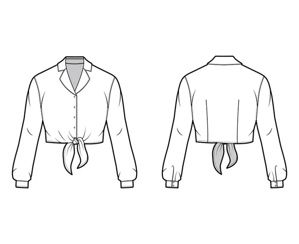 Ilustración técnica de moda con cuello de solapa con muescas y mangas largas . — Vector de stock