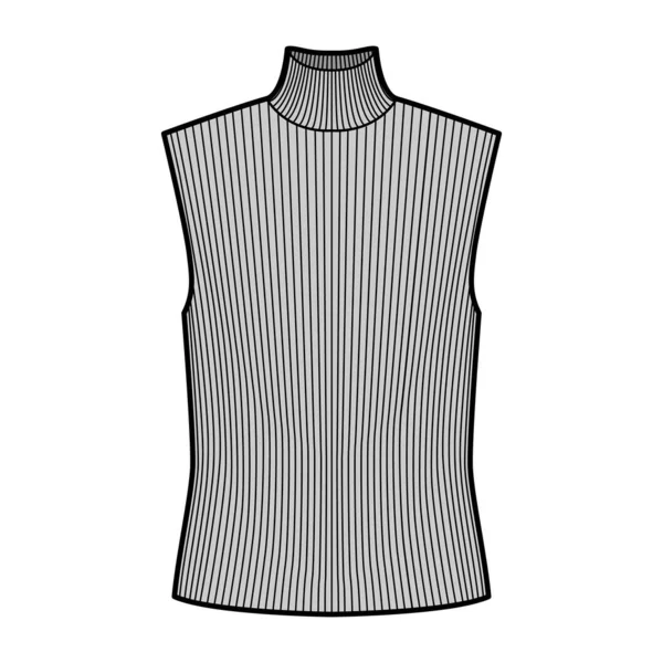 特大のボディ、袖のないジャンパーとTurtleeckリブセーター技術的なファッションイラスト. — ストックベクタ