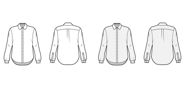 Chemise classique illustration de mode technique avec bouton vers le bas ouverture avant, col rond, manches longues, surdimensionné — Image vectorielle