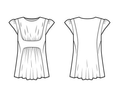 Gövdesi büyük, önü ve arkası kıvrımlı, kısa, şapka kollu bluzlar.