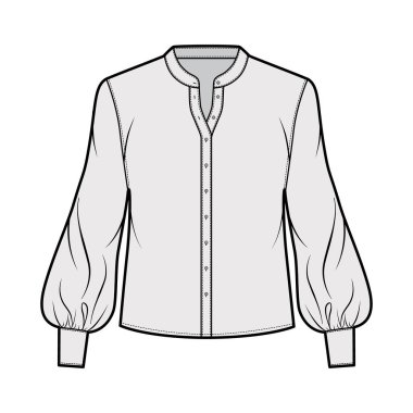 Kıvrımlı mandalina yakalı bluz tekniği, manşetli uzun piskopos kolları, büyük beden..