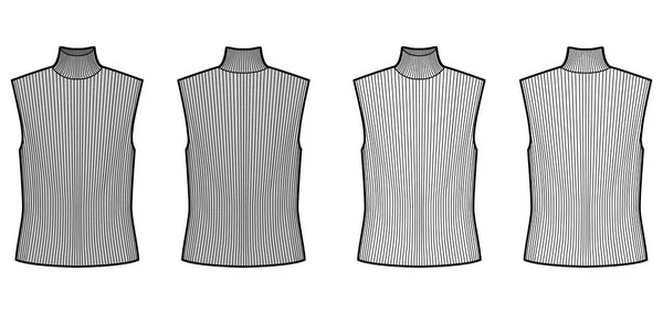 Garbó borda pulóver technikai divat illusztráció túlméretezett test, ujjatlan jumper. — Stock Vector