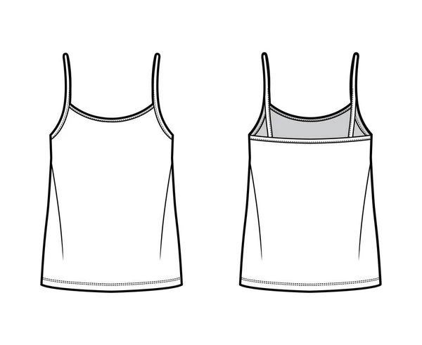 Ilustración de moda técnica superior Camisole con cuerpo de gran tamaño, cuello de cuchara de correa unida . — Vector de stock