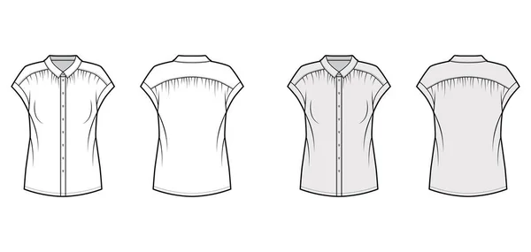 Suave pliegues camisa técnica moda ilustración con silueta suelta, colar regular con soporte, sin mangas. — Archivo Imágenes Vectoriales