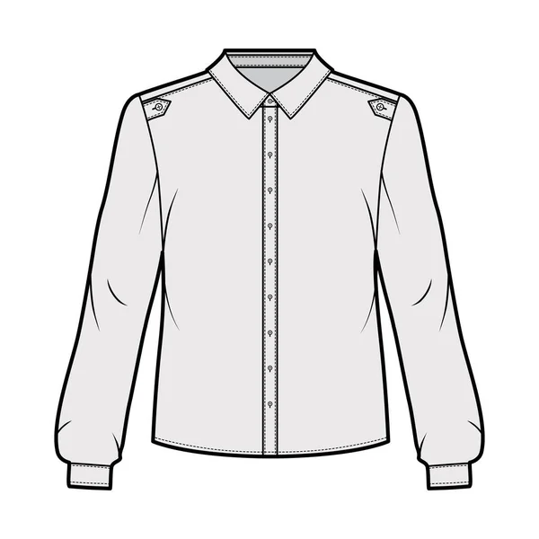 Clássico estilo militar camisa técnica moda ilustração com carapaça abotoada, epaulettes ombro, mangas compridas . —  Vetores de Stock