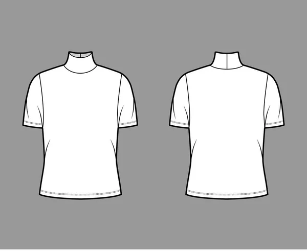T-shirt col roulé en jersey illustration de mode technique à manches courtes, corps oversize. — Image vectorielle