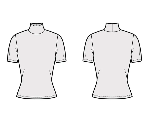 Rollkragenpullover aus Jersey technische Mode Illustration mit kurzen Ärmeln, eng anliegende Form. — Stockvektor