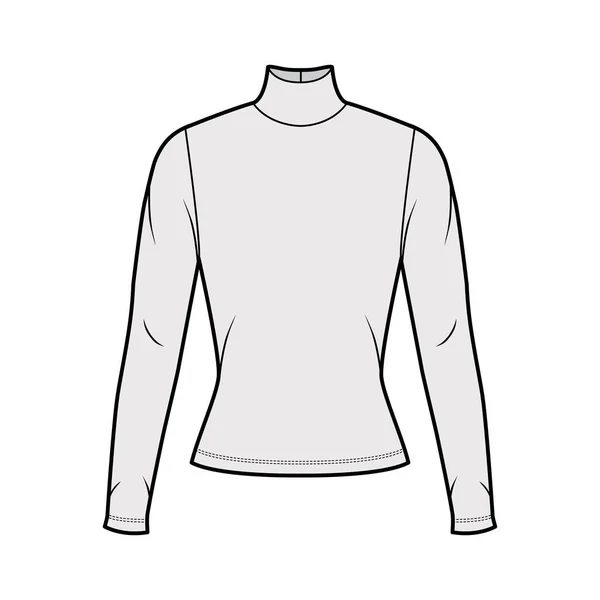 Turtleneck tröja teknisk mode illustration med långa ärmar, nära passform. — Stock vektor