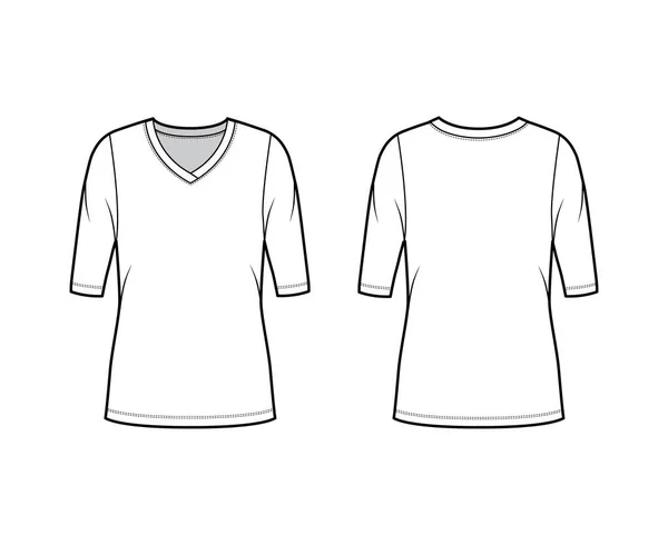 V领运动衫技术时尚图解与肘袖，超大的身体，束腰长度. — 图库矢量图片