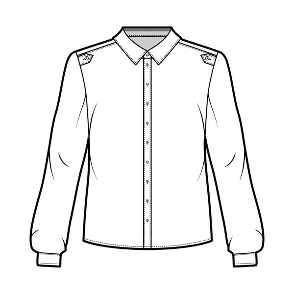 Clássico estilo militar camisa técnica moda ilustração com carapaça abotoada, epaulettes ombro, mangas compridas . —  Vetores de Stock